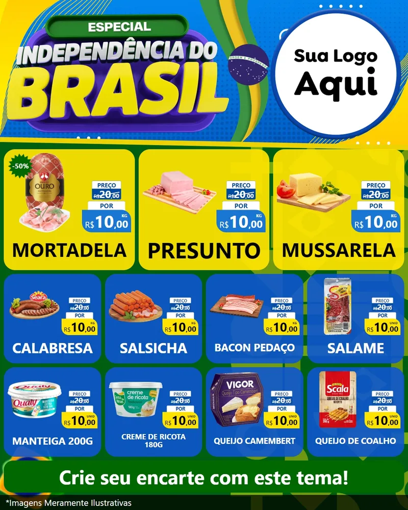 Modelo de Rede Social para Feed Instagram com o tema Especial Independência do Brasil para Frios e Laticínios