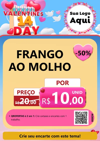 Modelo de Cartaz para Cartaz A4 Vertical com o tema Valentine's Day para Restaurante