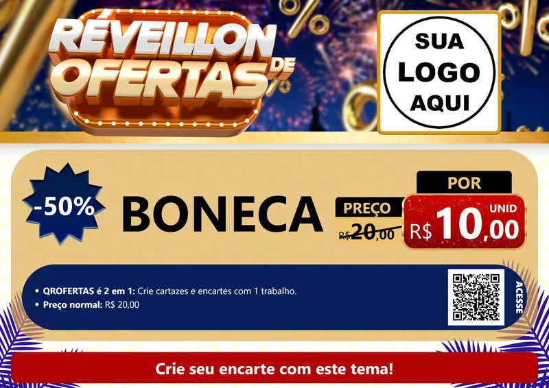 Modelo de Cartaz para Cartaz A4 Horizontal com o tema Réveillon de Ofertas para Brinquedos