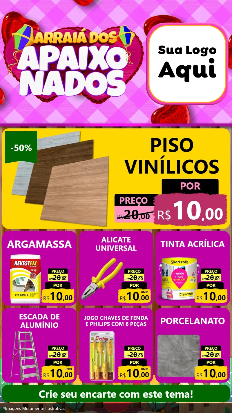 Modelo de Rede Social para Stories com o tema Arraiá dos Apaixonados para Material para Construção