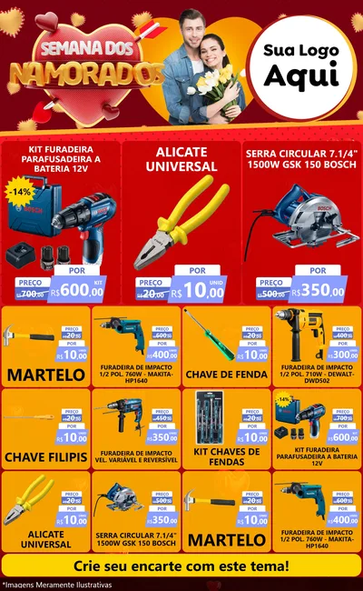 Modelo de Encarte para Encarte Grande com o tema Semana dos Namorados para Maquinas e Ferramentas