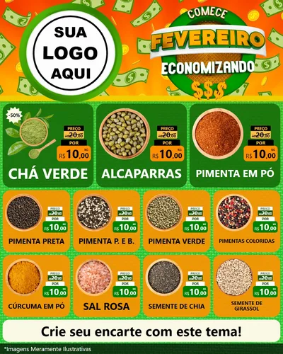 Modelo de Rede Social para Feed Instagram com o tema Comece Fevereiro Economizando para Produtos Naturais