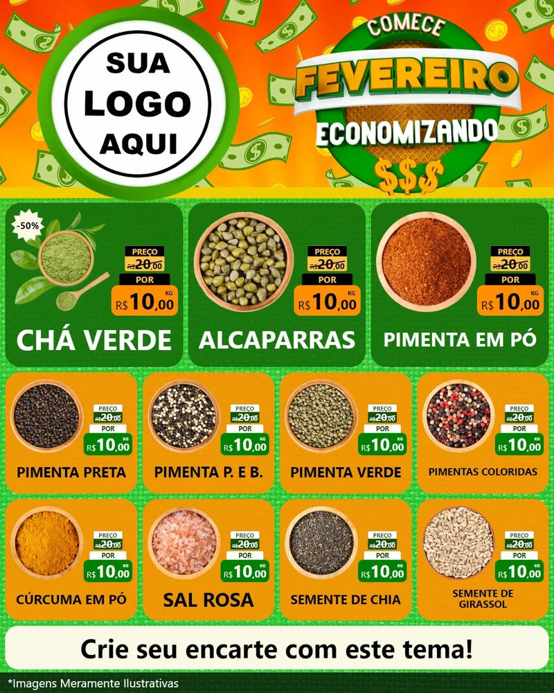 Modelo de Rede Social para Feed Instagram com o tema Comece Fevereiro Economizando para Produtos Naturais