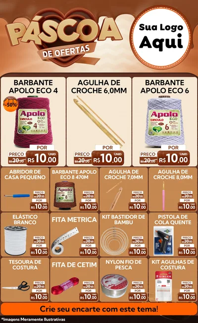 Modelo de Encarte para Encarte Grande com o tema Páscoa de Ofertas para Armarinho e Aviamentos