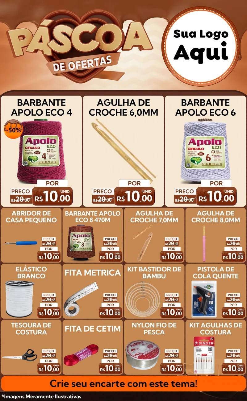 Modelo de Encarte para Encarte Grande com o tema Páscoa de Ofertas para Armarinho e Aviamentos