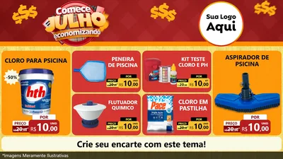 Modelo de TV para TV Horizontal com o tema Comece Julho Economizando para Produtos para Piscina