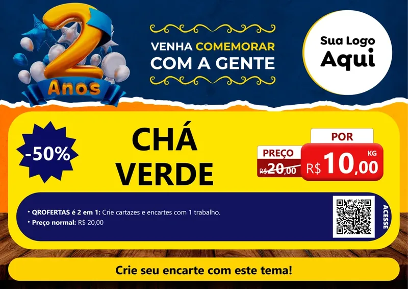 Modelo de Cartaz para Cartaz A4 Horizontal com o tema Aniversário de 2 anos para Produtos Naturais
