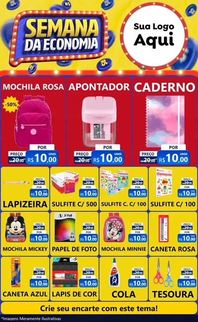 Modelo de Encarte para Encarte Grande com o tema Semana da Economia para Papelaria