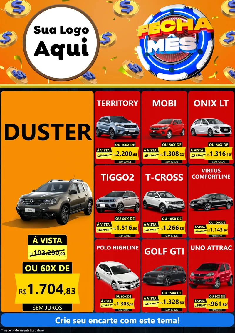 Modelo de Encarte para Encarte A4 Vertical com o tema Fecha Mês para Concessionaria de Carros