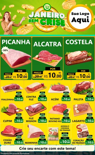 Modelo de Encarte para Encarte Grande com o tema Janeiro Sem Crise para Açougue