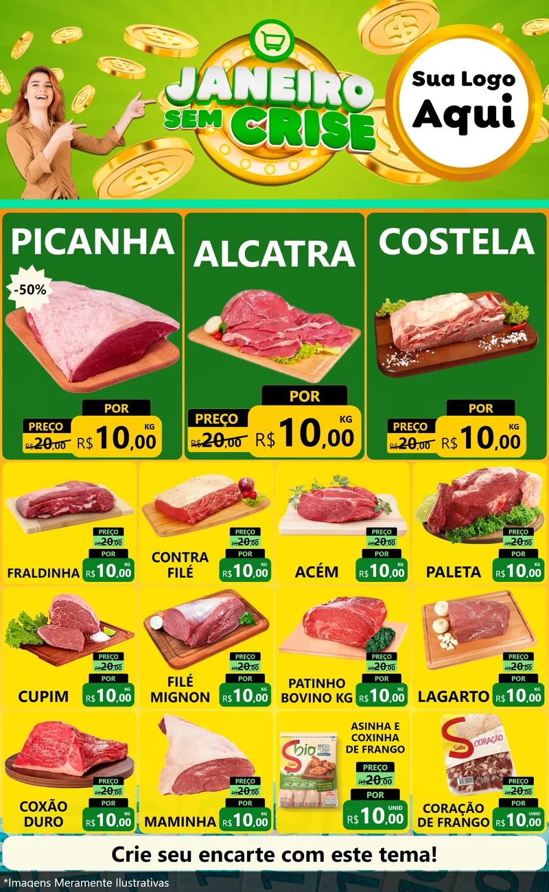 Modelo de Encarte para Encarte Grande com o tema Janeiro Sem Crise para Açougue