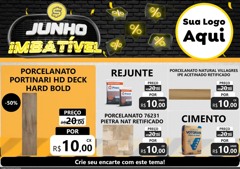 Modelo de Encarte para Encarte A4 Horizontal com o tema Junho Imbatível para Pisos e revestimentos