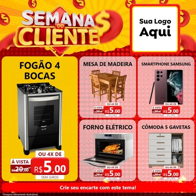 Modelo de Rede Social para Feed Facebook com o tema Semana do Cliente para Móveis e Eletro