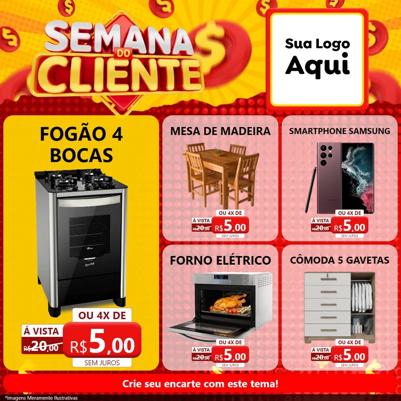 Modelo de Rede Social para Feed Facebook com o tema Semana do Cliente para Móveis e Eletro