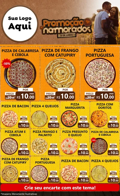 Modelo de Encarte para Encarte Grande com o tema Promoção Namorados para Pizzaria