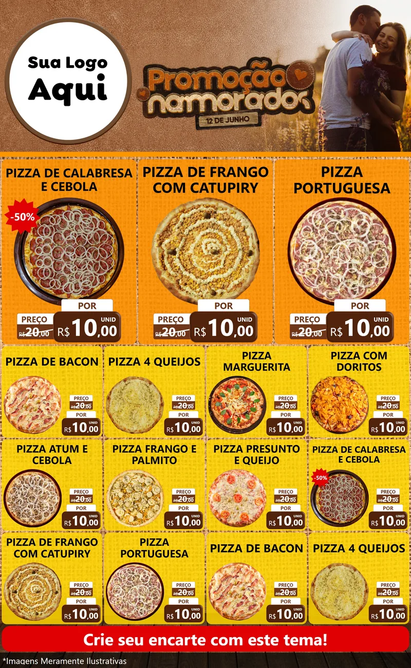 Modelo de Encarte para Encarte Grande com o tema Promoção Namorados para Pizzaria