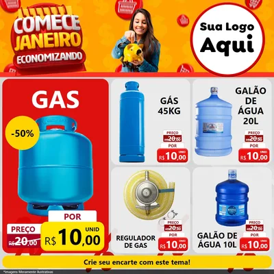 Modelo de Rede Social para Feed Facebook com o tema Comece Janeiro Economizando para Água e gás