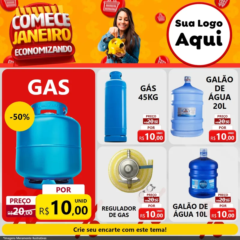 Modelo de Rede Social para Feed Facebook com o tema Comece Janeiro Economizando para Água e gás