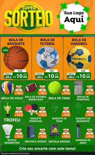 Modelo de Encarte para Encarte Grande com o tema Super Sorteio para Artigos Esportivos