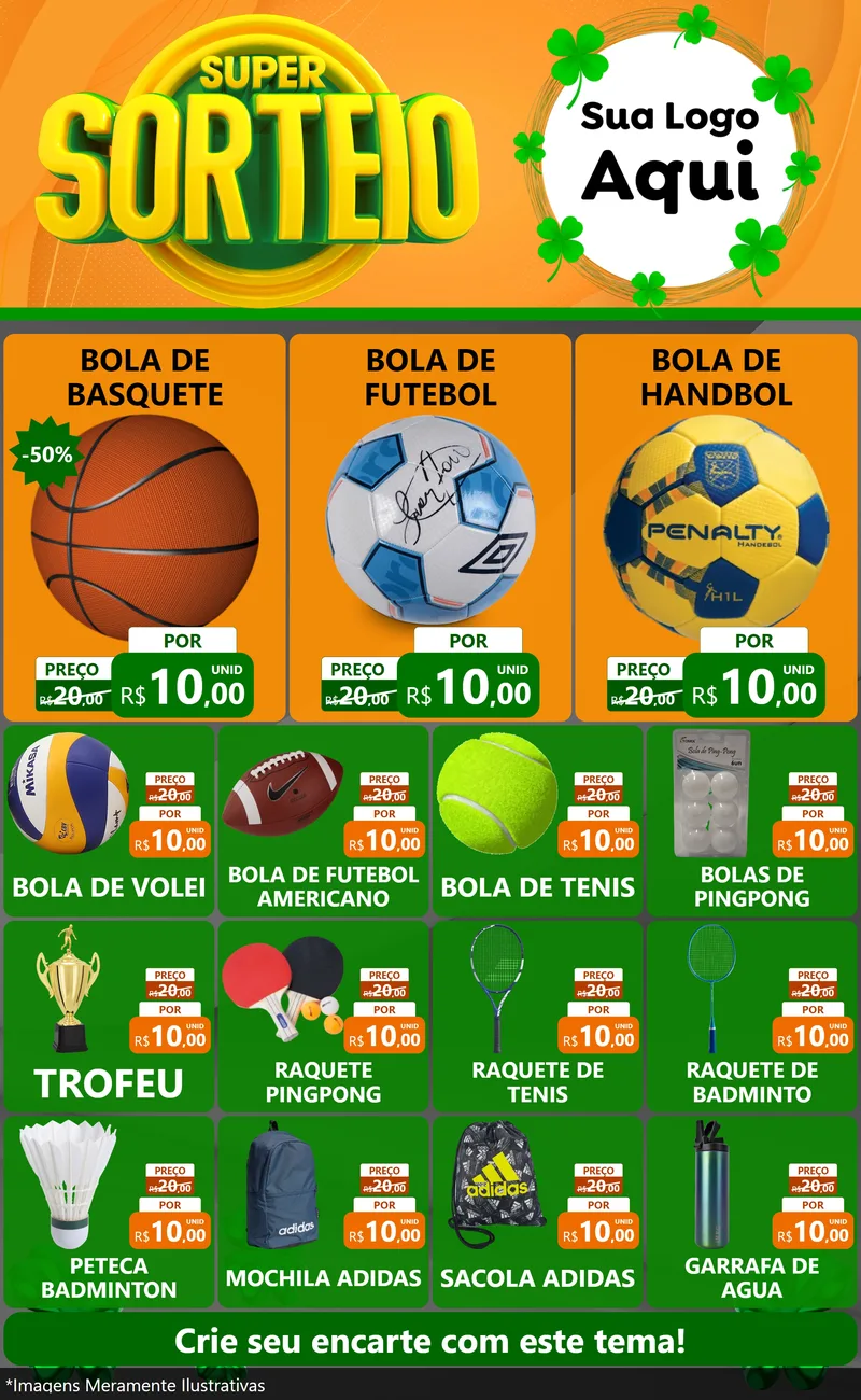 Modelo de Encarte para Encarte Grande com o tema Super Sorteio para Artigos Esportivos
