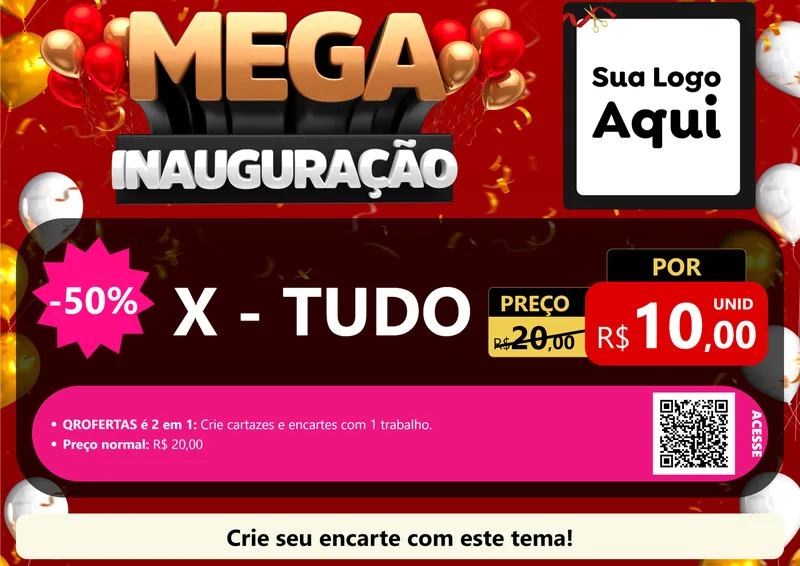 Modelo de Cartaz para Cartaz A4 Horizontal com o tema Mega Inauguração para Hamburgueria