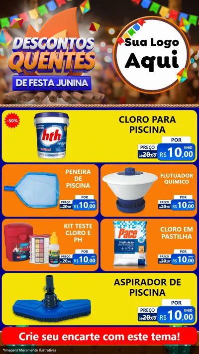 Modelo de TV para TV Vertical com o tema Descontos Quentes de Festa Junina para Produtos para Piscina