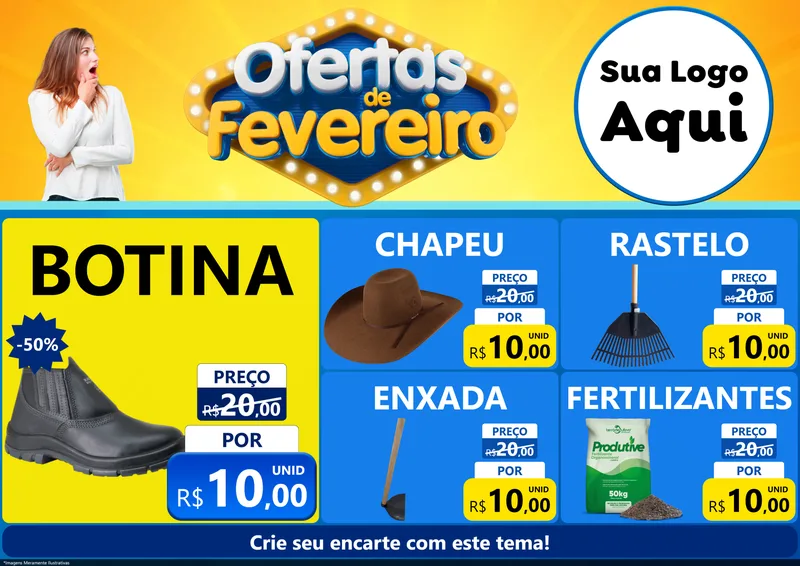 Modelo de Encarte para Encarte A4 Horizontal com o tema Ofertas de Fevereiro para Agropecuária