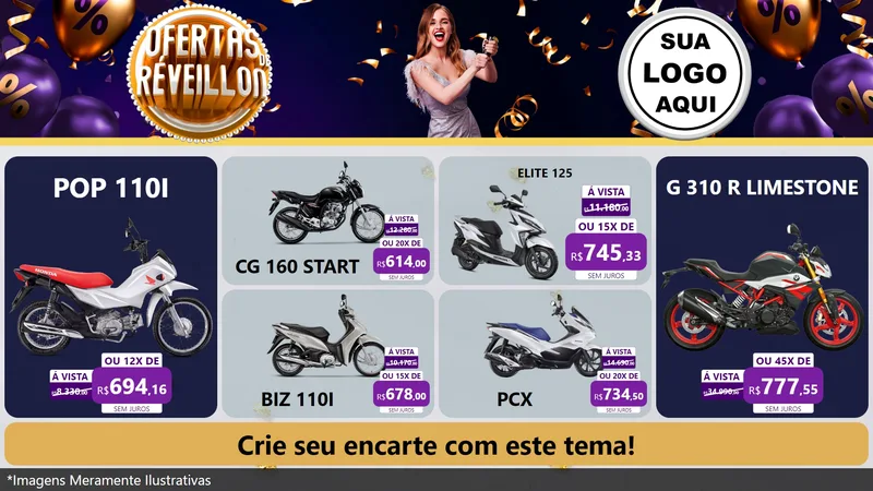 Modelo de TV para TV Horizontal com o tema Ofertas de Réveillon para Concessionaria de Motos