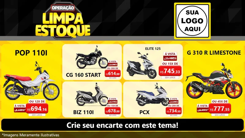 Modelo de TV para TV Horizontal com o tema Operação Limpa Estoque para Concessionaria de Motos
