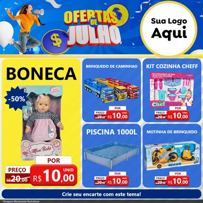 Modelo de Rede Social para Feed Facebook com o tema Ofertas de Julho para Brinquedos