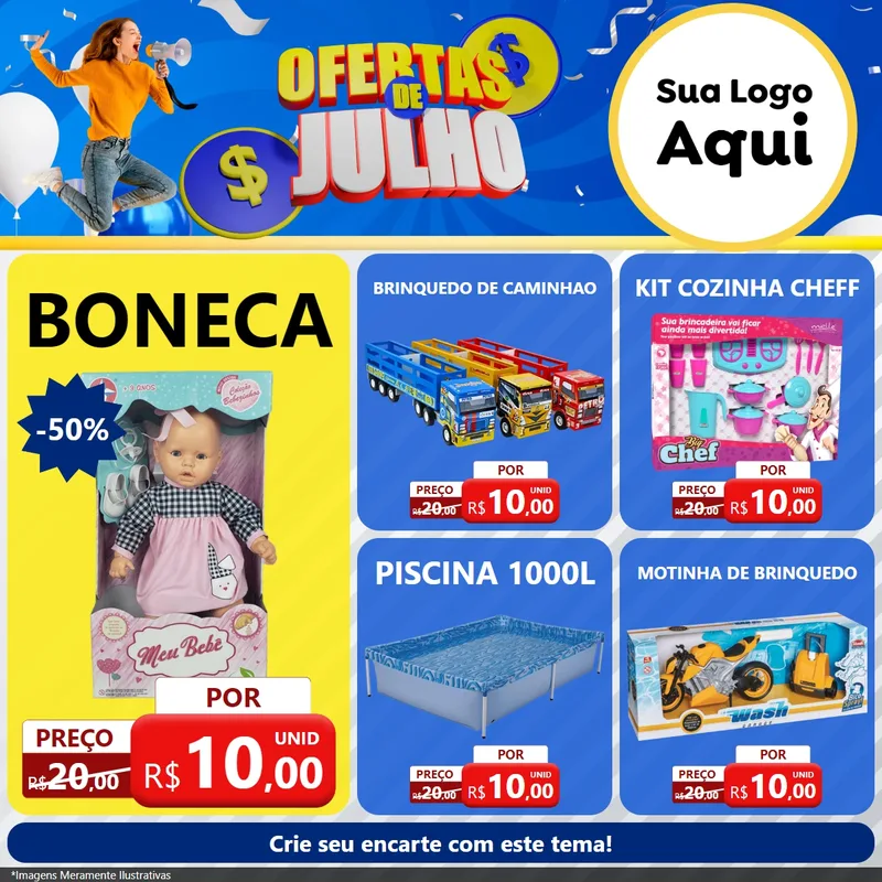 Modelo de Rede Social para Feed Facebook com o tema Ofertas de Julho para Brinquedos