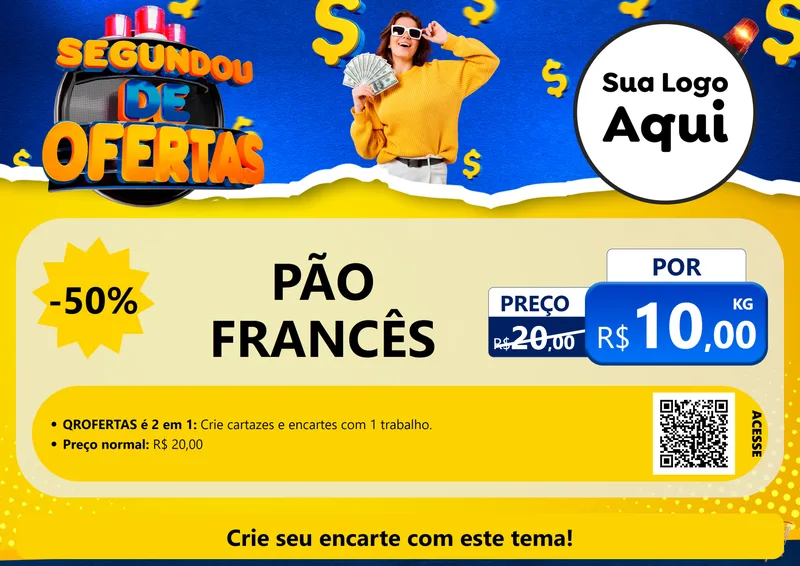 Modelo de Cartaz para Cartaz A4 Horizontal com o tema Segundou de Ofertas para Padaria
