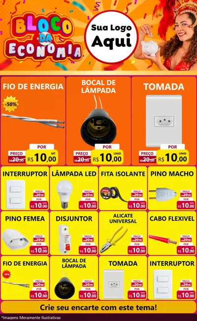 Modelo de Encarte para Encarte Grande com o tema Bloco da Economia para Materiais Elétricos