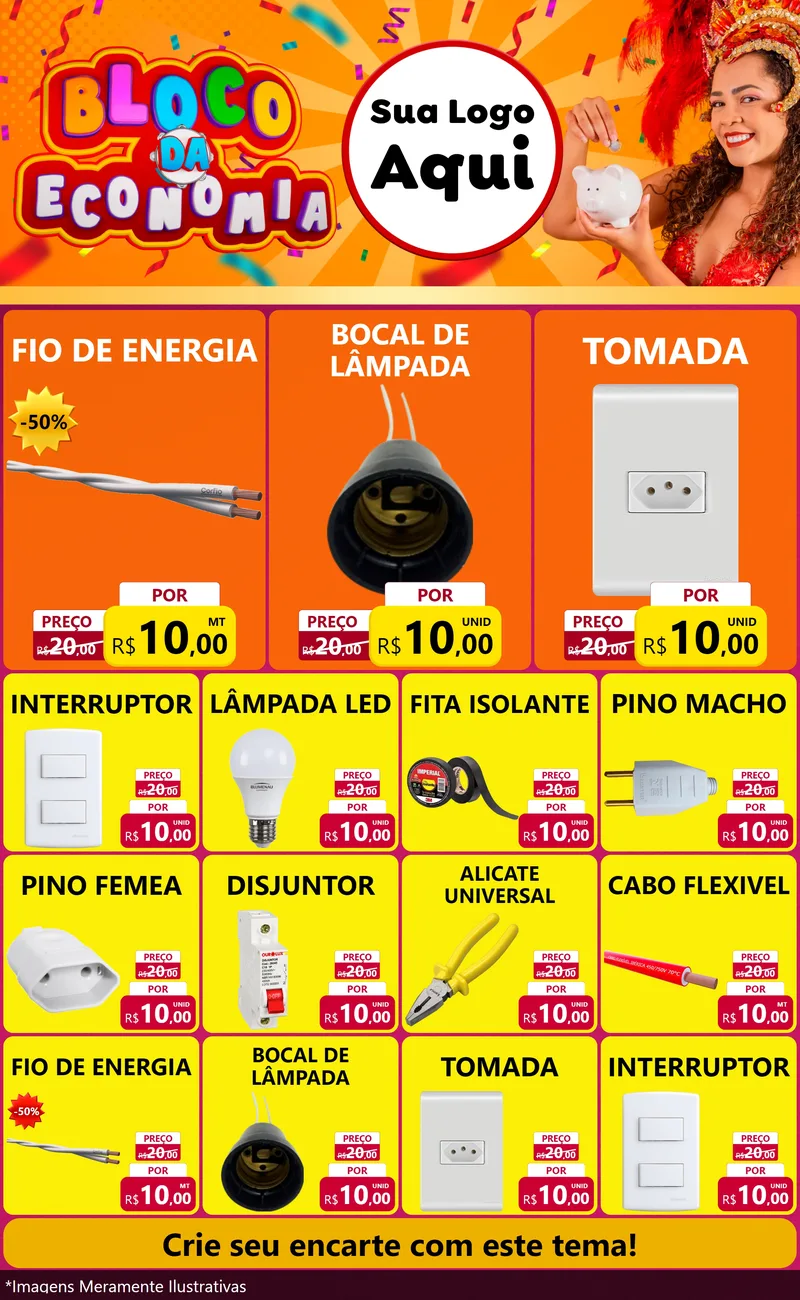 Modelo de Encarte para Encarte Grande com o tema Bloco da Economia para Materiais Elétricos