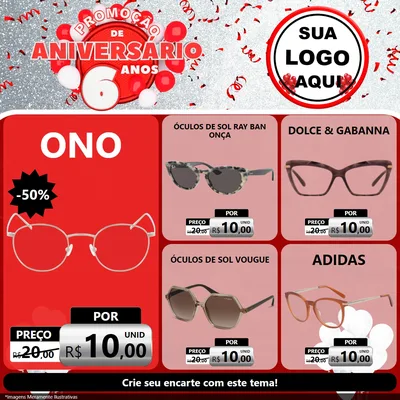 Modelo de Rede Social para Feed Facebook com o tema Promoção de Aniversário - 6 Anos para Óticas