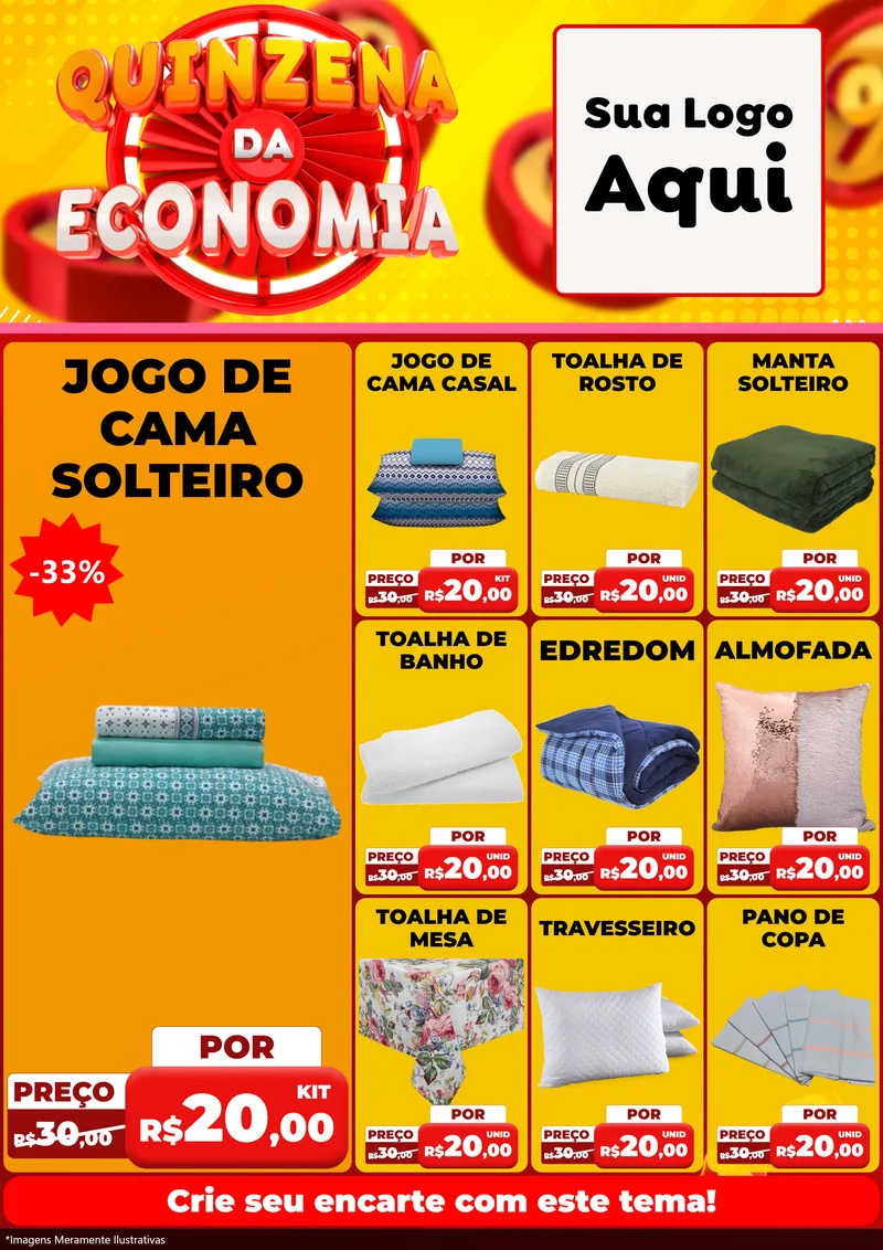 Modelo de Encarte para Encarte A4 Vertical com o tema Quinzena Da Economia para Cama, Mesa e Banho