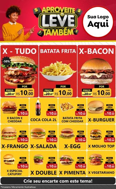Modelo de Encarte para Encarte Grande com o tema Aproveite e Leve Também para Hamburgueria