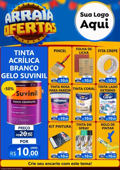 Modelo de Encarte para Encarte A4 Vertical com o tema Arraiá de Ofertas - Junina para Tintas e Ferramentas