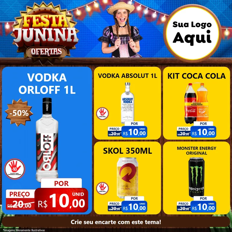 Modelo de Rede Social para Feed Facebook com o tema Festa Junina Ofertas para Distribuidora de bebidas