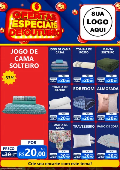 Modelo de Encarte para Encarte A4 Vertical com o tema Ofertas Especiais de Outubro para Cama, Mesa e Banho