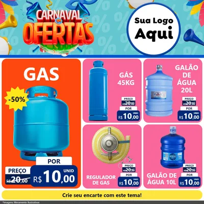 Modelo de Rede Social para Feed Facebook com o tema Carnaval de Ofertas para Água e gás