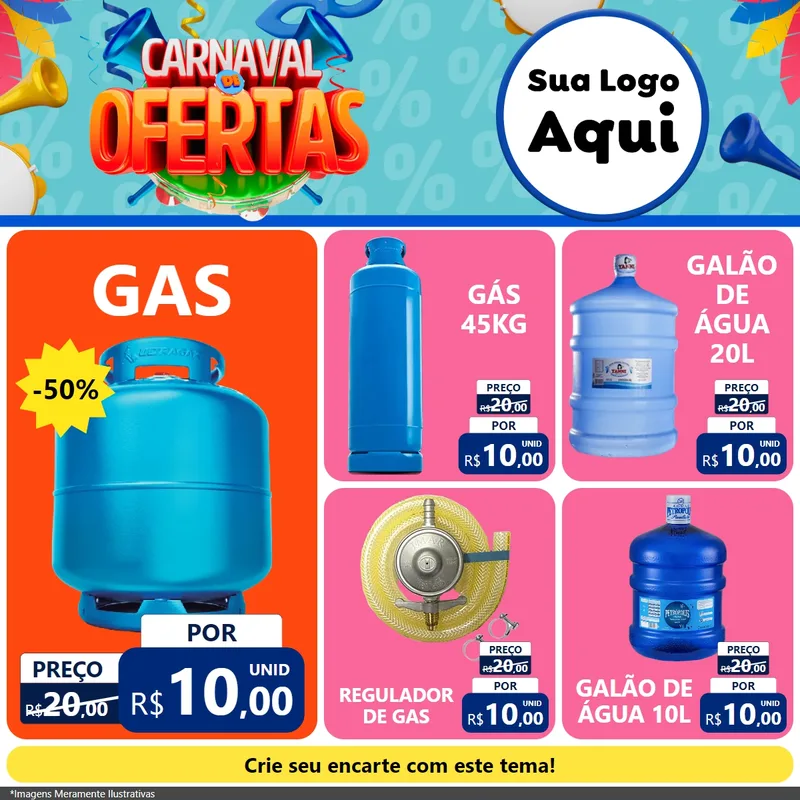 Modelo de Rede Social para Feed Facebook com o tema Carnaval de Ofertas para Água e gás