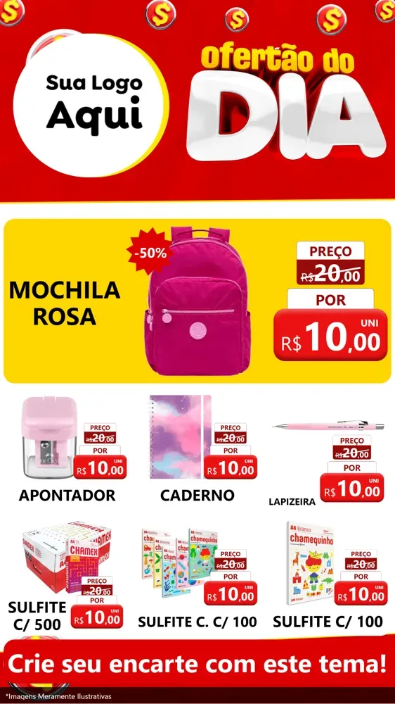 Modelo de Rede Social para Stories com o tema Ofertão do dia para Papelaria