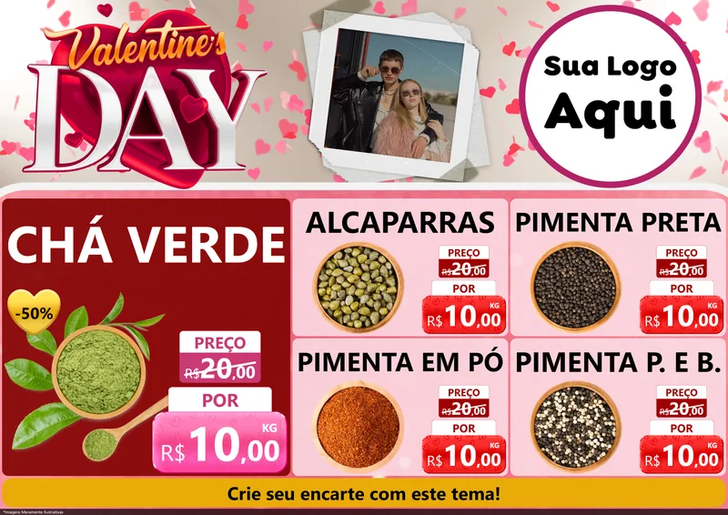 Modelo de Encarte para Encarte A4 Horizontal com o tema Valentine's Day para Produtos Naturais