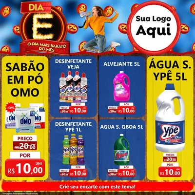 Modelo de Rede Social para Feed Facebook com o tema Dia E - O Dia Mais Barato Do Mês para Produtos de Limpeza