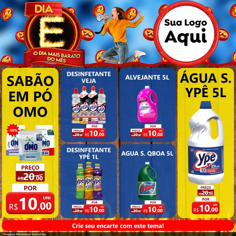 Modelo de Rede Social para Feed Facebook com o tema Dia E - O Dia Mais Barato Do Mês para Produtos de Limpeza
