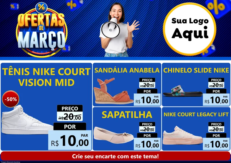 Modelo de Encarte para Encarte A4 Horizontal com o tema Ofertas de Março para Calçados