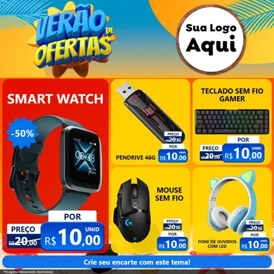 Modelo de Rede Social para Feed Facebook com o tema Verão de Ofertas para Informática