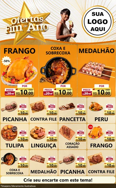 Modelo de Encarte para Encarte Grande com o tema Ofertas Fim de Ano para Assados