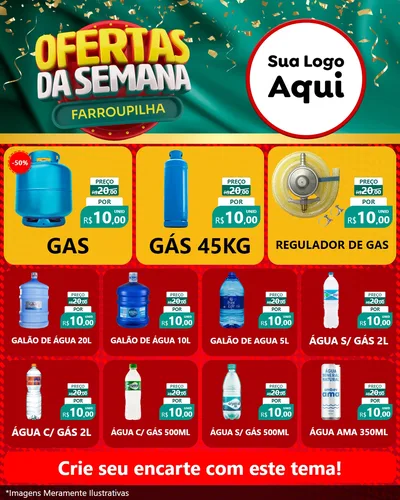 Modelo de Rede Social para Feed Instagram com o tema Ofertas da Semana Farroupilha para Água e gás